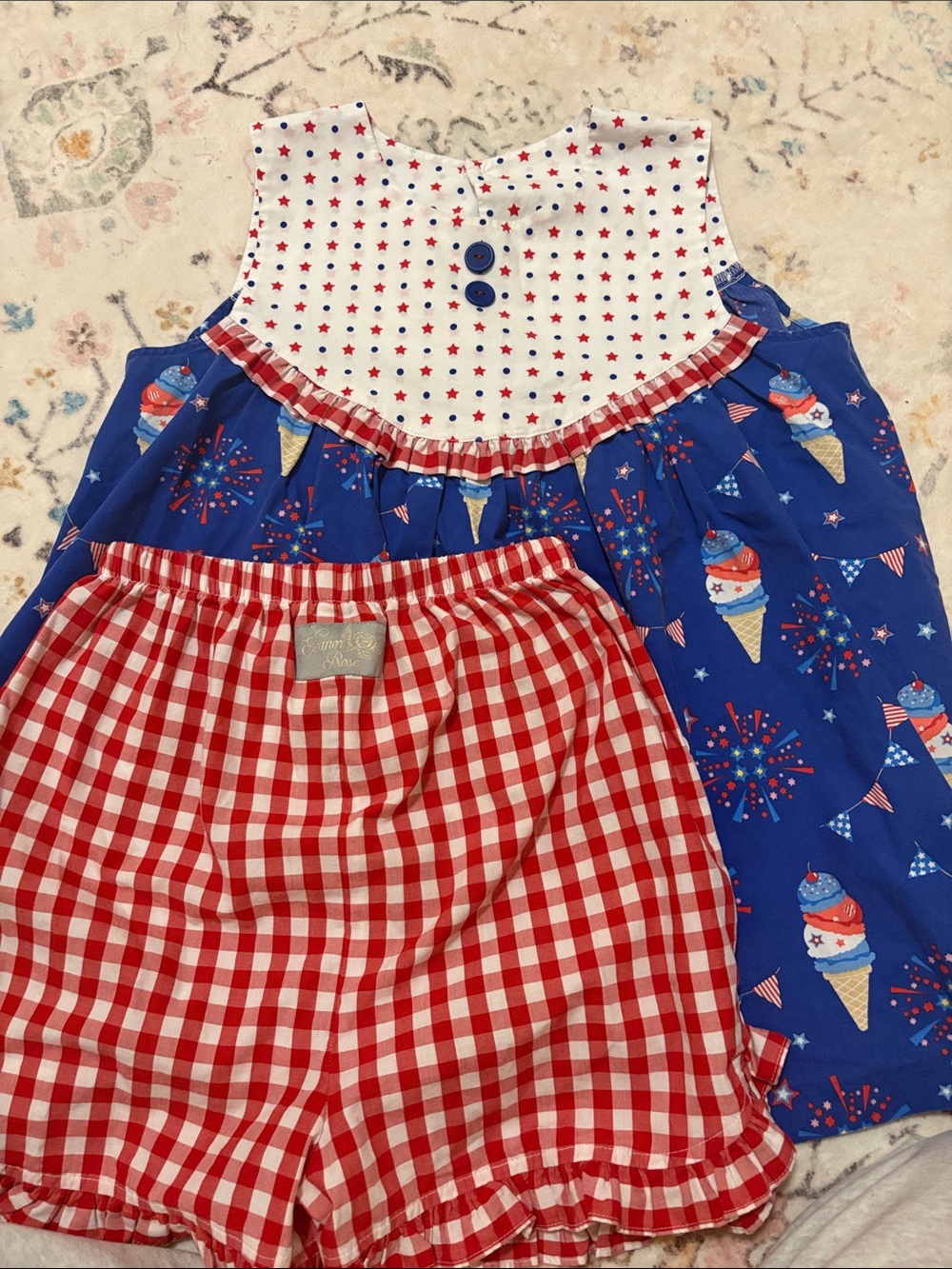 Eleanor Rose Red White and Blue Ice Cream Fireworks Matching Set. Size 14-16